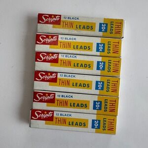 VTG Scripto Thin Leads Black 6 Full Boxes Medium Soft .036" Diameter 2 3/4" Long